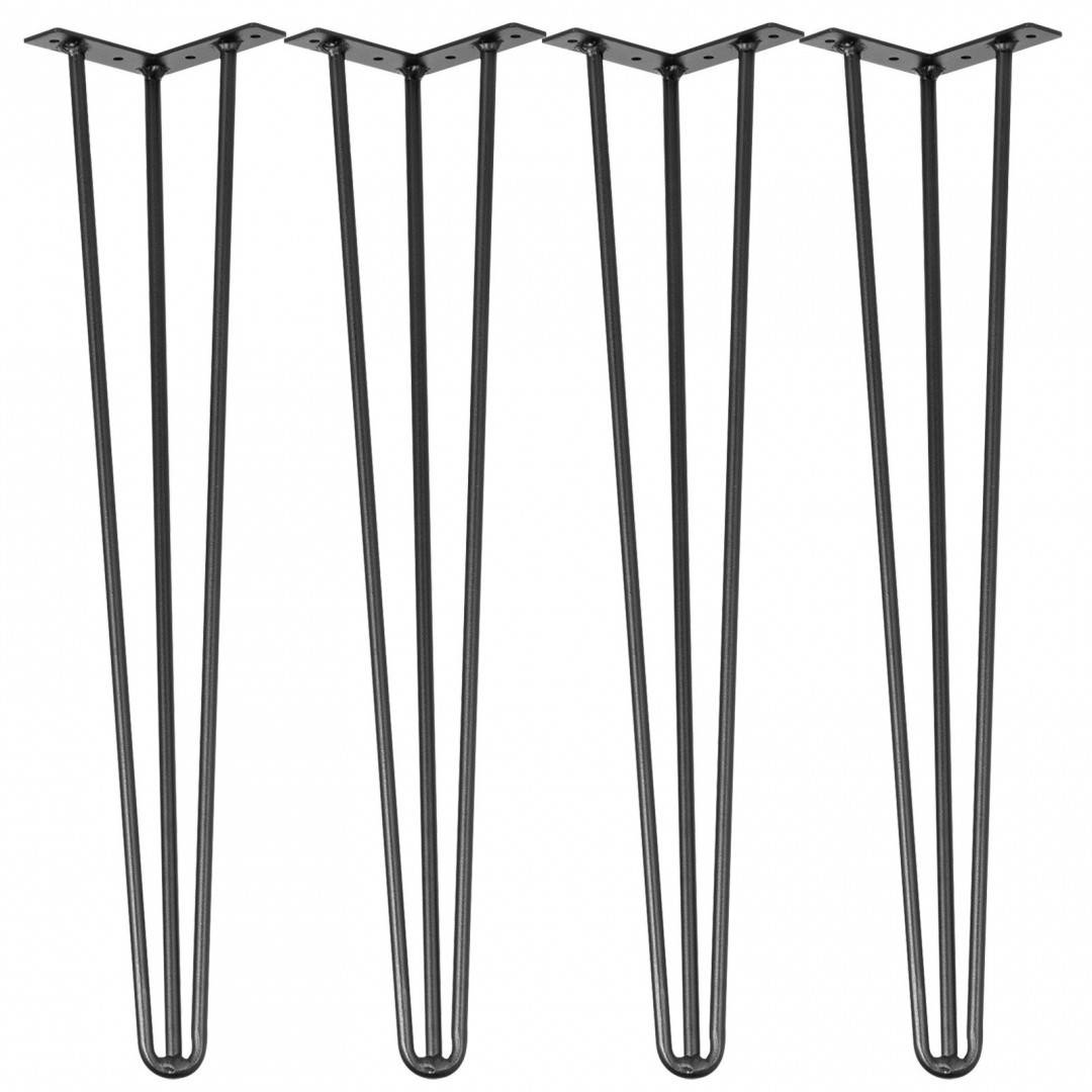 Set 4 picioare pentru mese Krodesign Otel, Negru, Inaltime 91.5 cm, protectie cauciuc