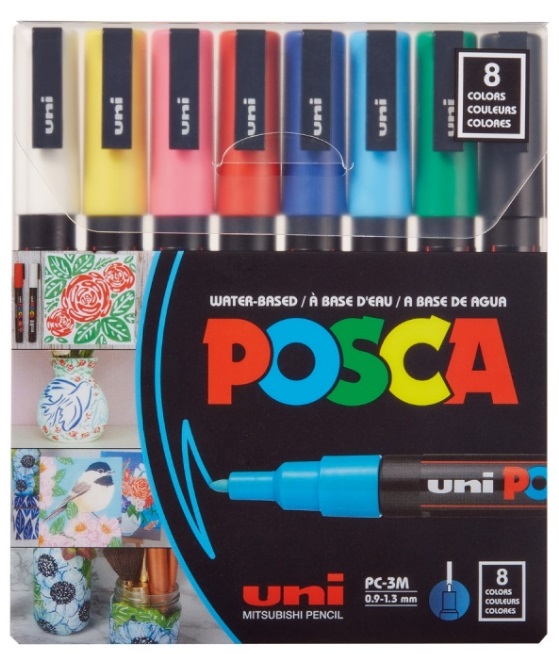 Marker UNI PC-3M 0. 9-1. 3 mm set 8 culori Posca