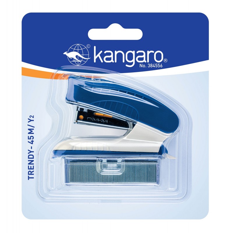 Capsator Kangaro TRENDY-45M/Y2, 24/6, 15 coli, albastru, blister (+ capse  24/6)