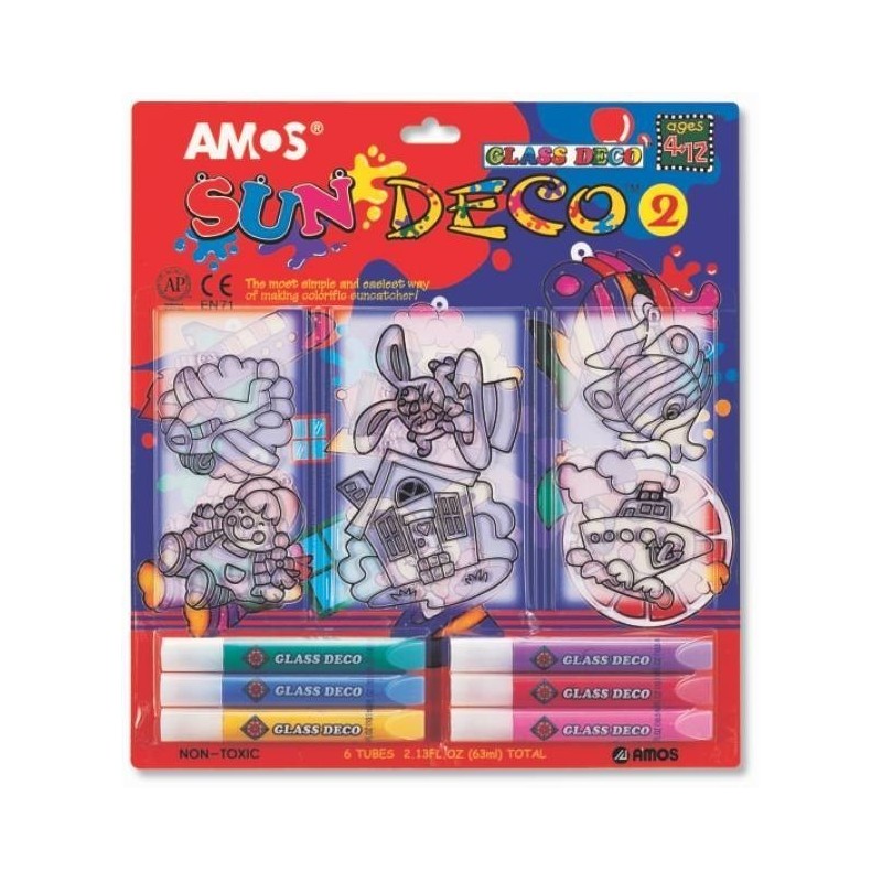 Set creativ, 6culori x 10.5ml, 6 sabloane mici, diverse culori, Amos, Sun Deco II, SD10B6-D1