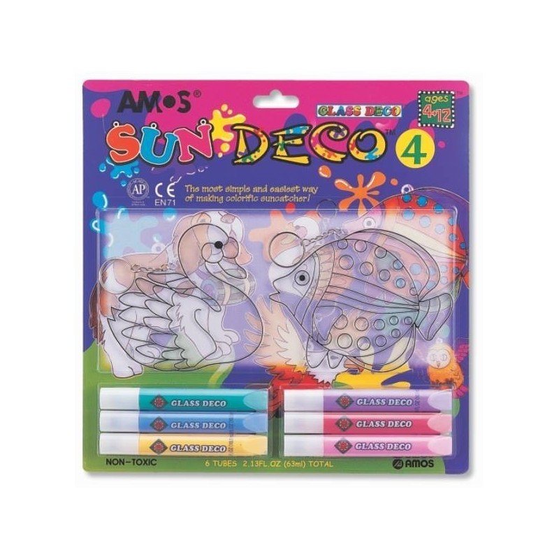 Set creativ, 6culori x 10.5ml, 2 sabloane mari, diverse culori, Amos, Sun Deco IV, SD10B6-D3