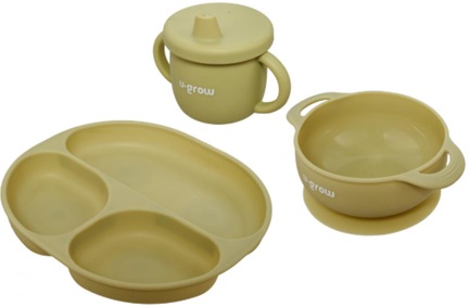 Set diversificare 3 piese silicon : bol , farfurie si cana cu cioc, olive, U-Grow