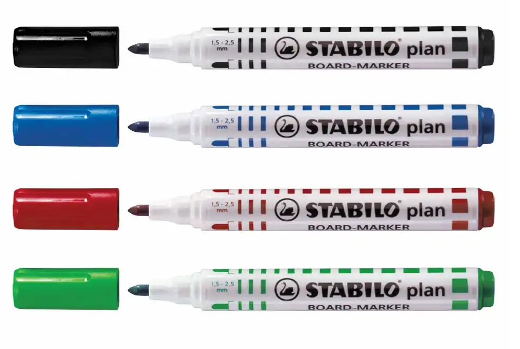 Marker pentru tabla Stabilo Plan 64, varf rotund, 2.5-3.5mm, 4 bucati/set