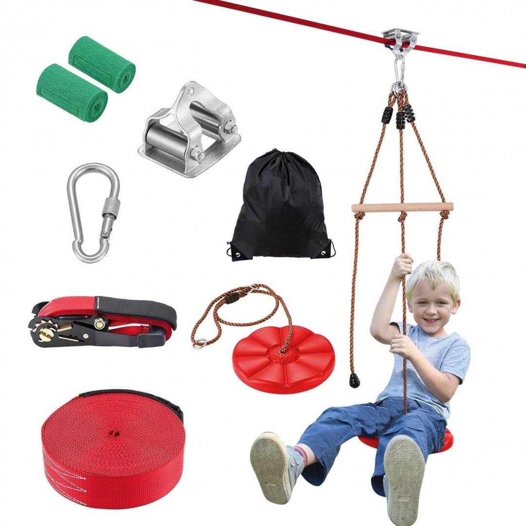 Set tiroliana lungime 20 m, capacitate max 250 kg, cablu, scaun
