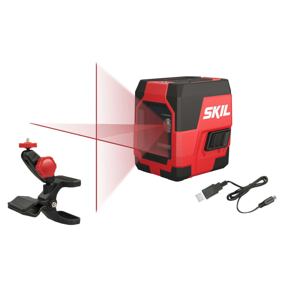 SKIL 1910 AA Nivela laser cu linie în cruce, lumina rosie, raza actiune 15m, prindere trepied 1/4, Accu Li-Ion, include incarcator micro USB si clema de prindere
