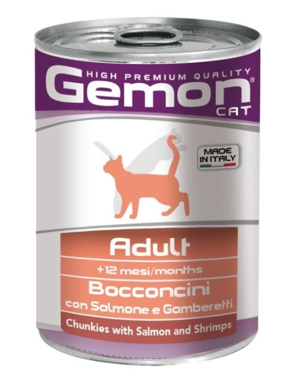 Hrana Umeda Pentru Pisici, Gemon Adult, Cu Somon/Creveti, 415 g