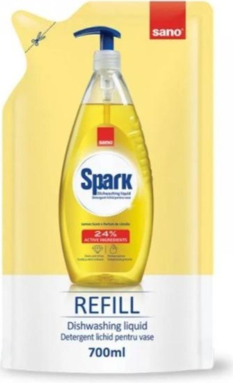 Detergent pentru Vase Rezerva, SANO, Spark Lamaie, 700 ml