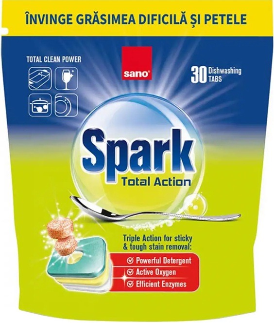 Detergent masina de spalat vase Sano Spark Total Action, 30 tablete