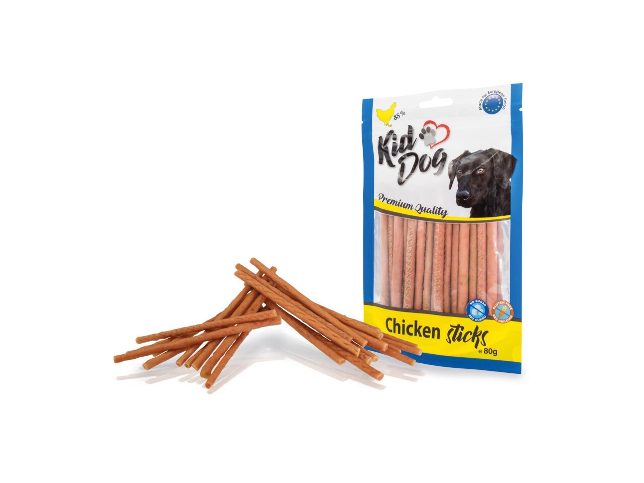 KidDog Recompense Pentru Caini, Betisoare De Pui Extra Subtiri, 80 g, A04529