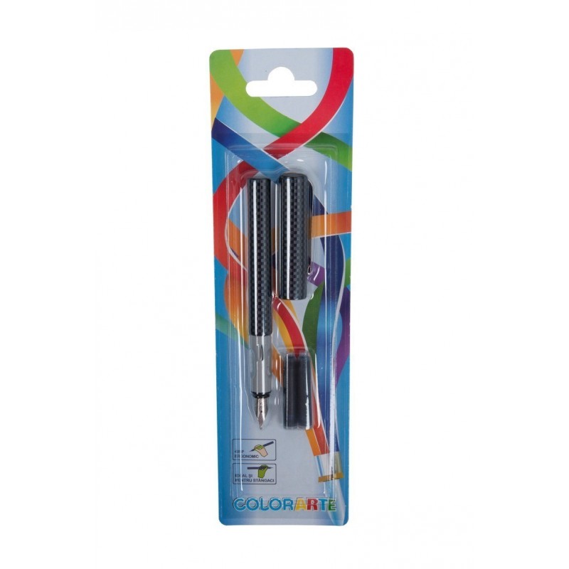 Stilou Colorarte Moon 33200006, alimentare rezerve, corp negru cu model carbon, blister (+2 rezerve)