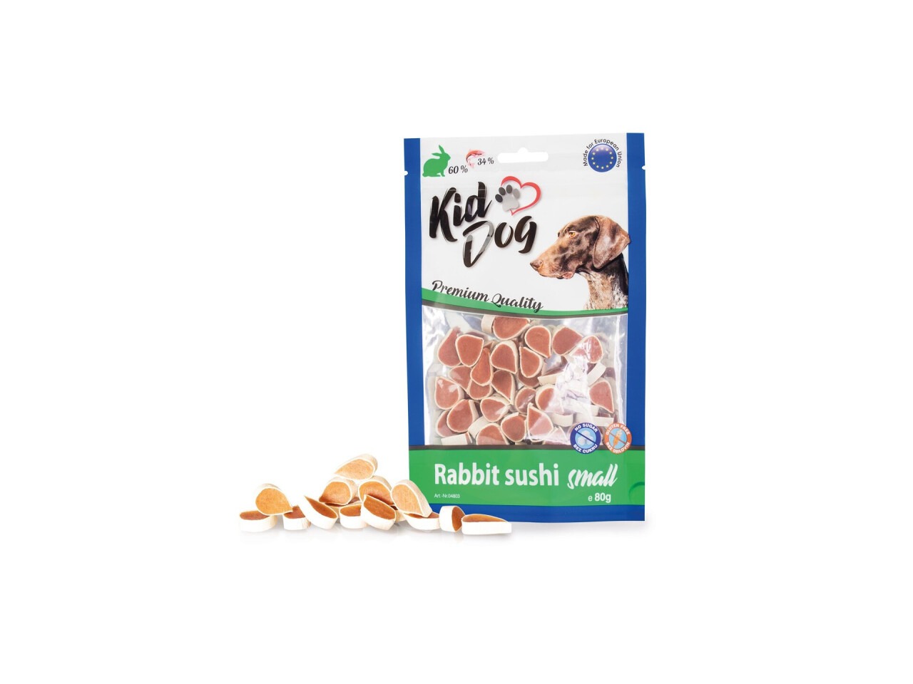 KidDog Recompense Pentru Caini, Mini Sushi Cu Iepure, 80 g, A04803