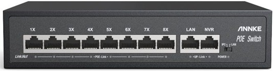Switch performant ANNKE SW014, PoE, 8 porturi 10/100 Mbps + 2 porturi Uplink, suport VLAN și transmisie 250m, montaj birou/perete