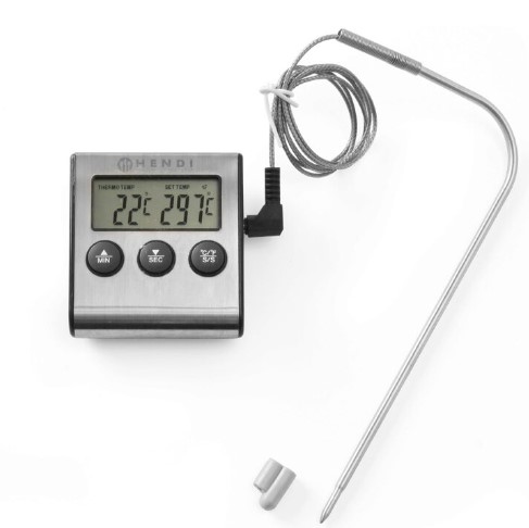 Termometru digital si timer bucatarie, interval masurare -50/+250 gr C, gradatie 1 gr C, sonda 15 cm pentru cuptor, alerta temperatura, Hendi