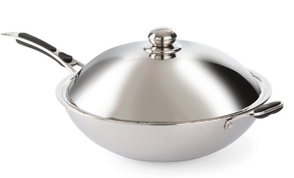 Tigaie Wok profesionala, cu capac, 360x inaltime 180 mm, inox, Hendi, potrivit si pt inductie