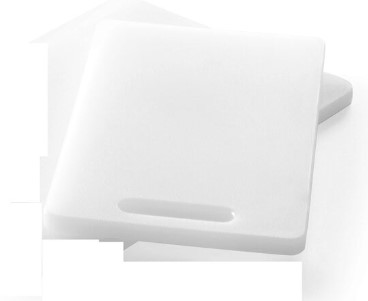 Tocator universal alb cu maner, 250x150x(H)10 mm, Hendi, polietilena HDPE, ambele parti potrivite pentru taiere, potrivit si la uz profesional