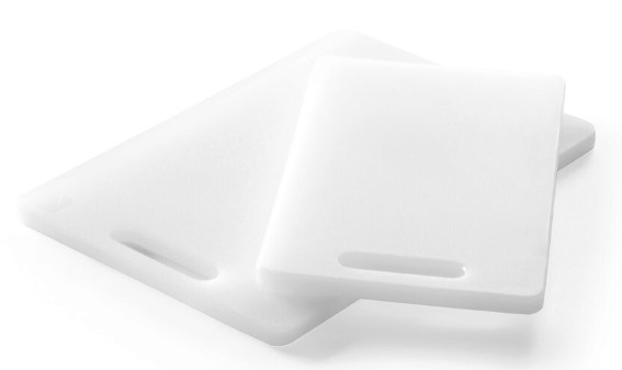 Tocator universal alb cu maner, 300x200x(H)10 mm, Hendi, polietilena HDPE, ambele parti potrivite pentru taiere, potrivit si la uz profesional