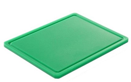 Tocator verde, 26.5x32.5x(H)1.2 cm - GN1/2, cu sant de scurgere, polietilena HDPE 500, respecta normele de igiena HACCP, Hendi