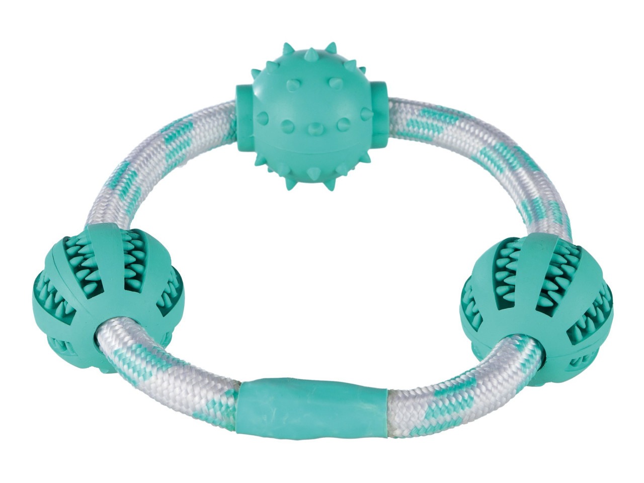 Trixie Jucarie Pentru Caini, Denta Fun, Inel Sfoara Cu Mingi, Aroma Menta, Cauciuc, 20 cm/5 cm, 33704