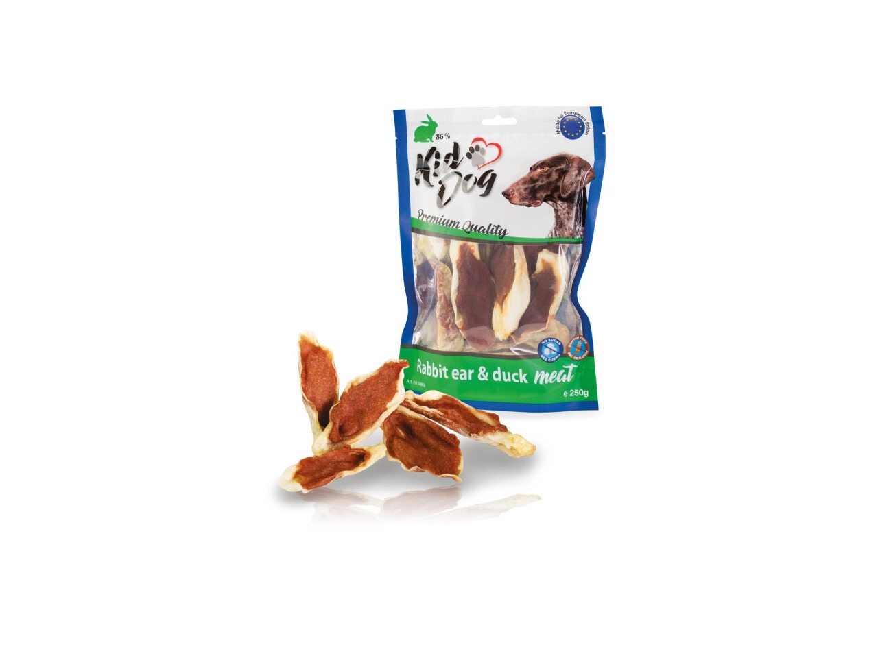 KidDog Recompense Pentru Caini, Urechi De Iepure Umplute Cu Rata, 250 g, A04806