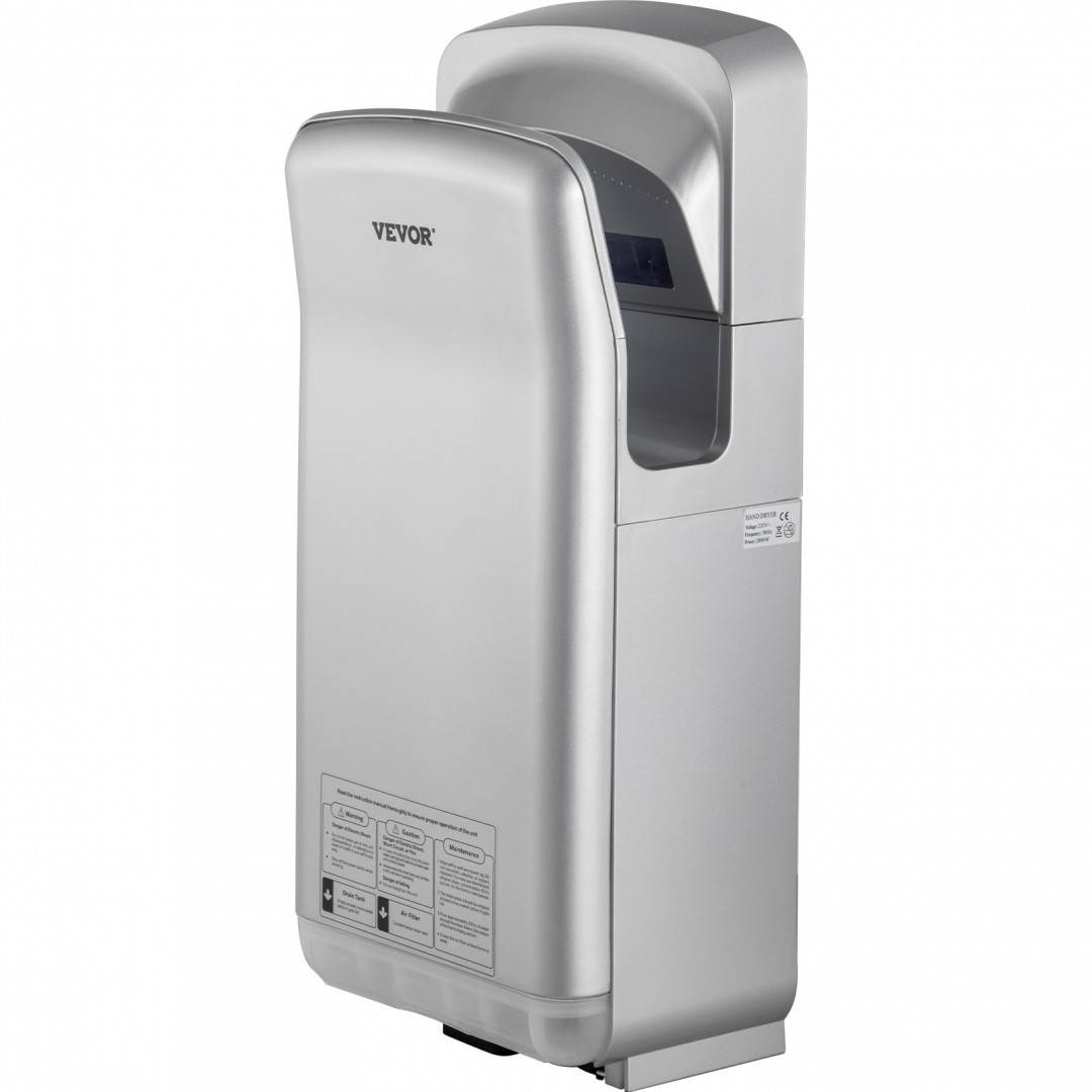 Uscator de maini vertical Profesional, Argintiu, 2000 W, 100 m/s, timp uscare 8-10 s, ABS, 290 x 220 x 685 mm