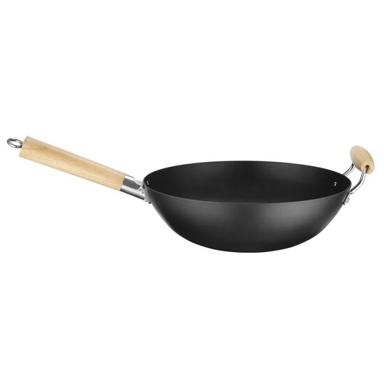 Wok cu maner din lemn d. 32 cm (H) 100mm otel carbon