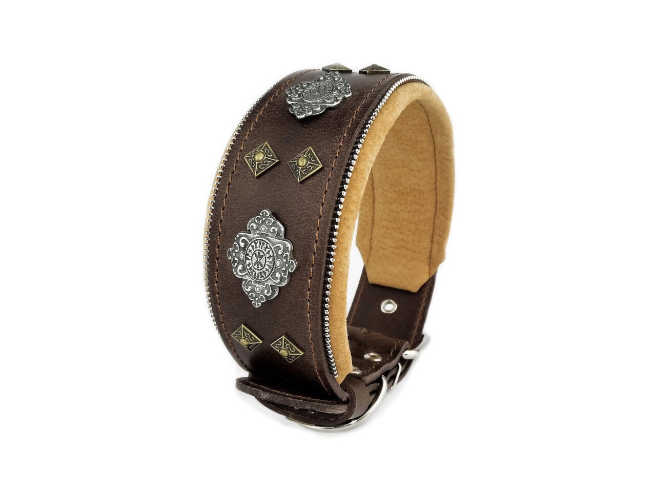 Bestia Zgarda Aztec, Piele Naturala, L, Maro, AZ2LBR1