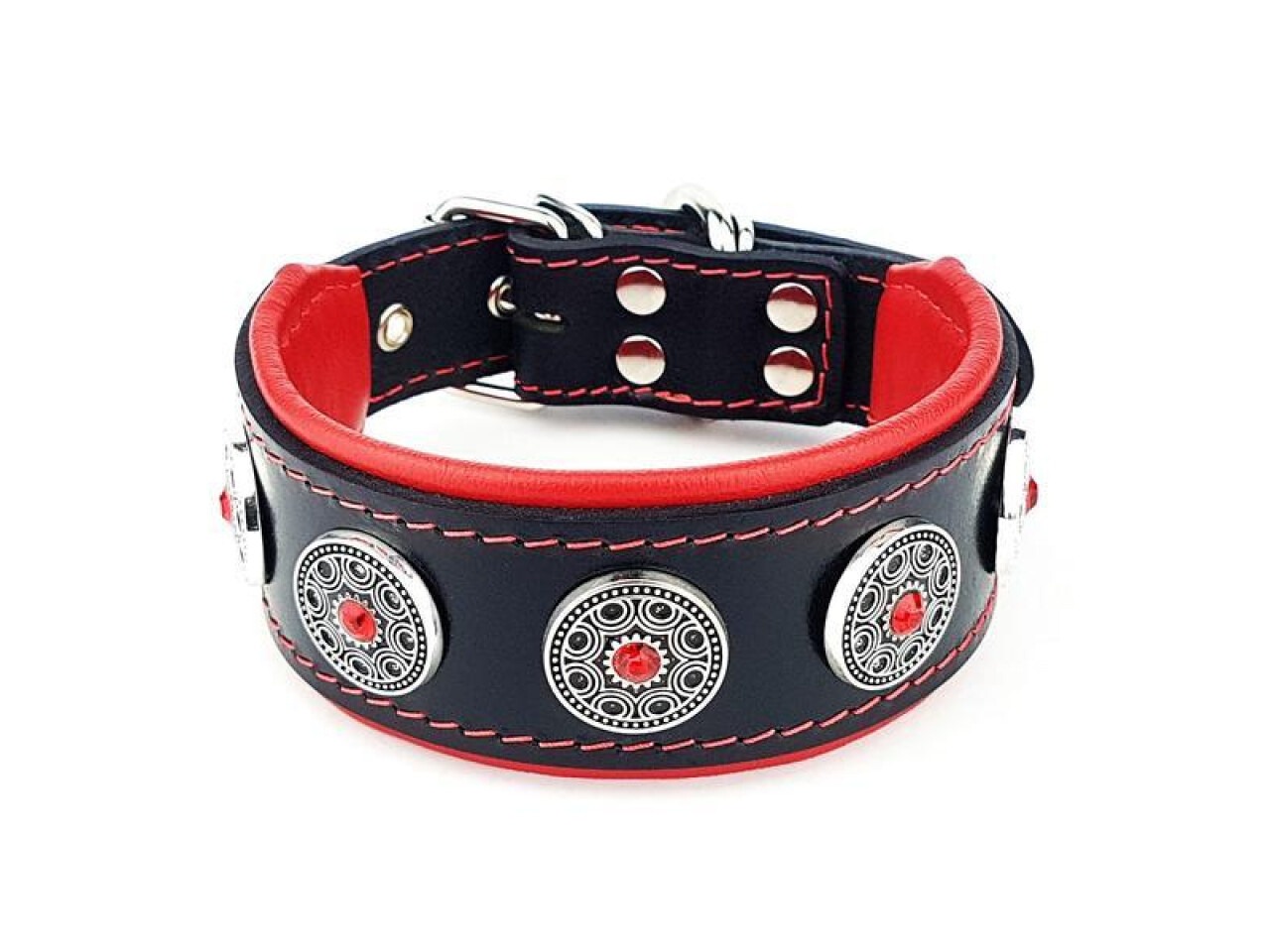 Bestia Zgarda Bijou, Piele Naturala, M, Negru/Rosu