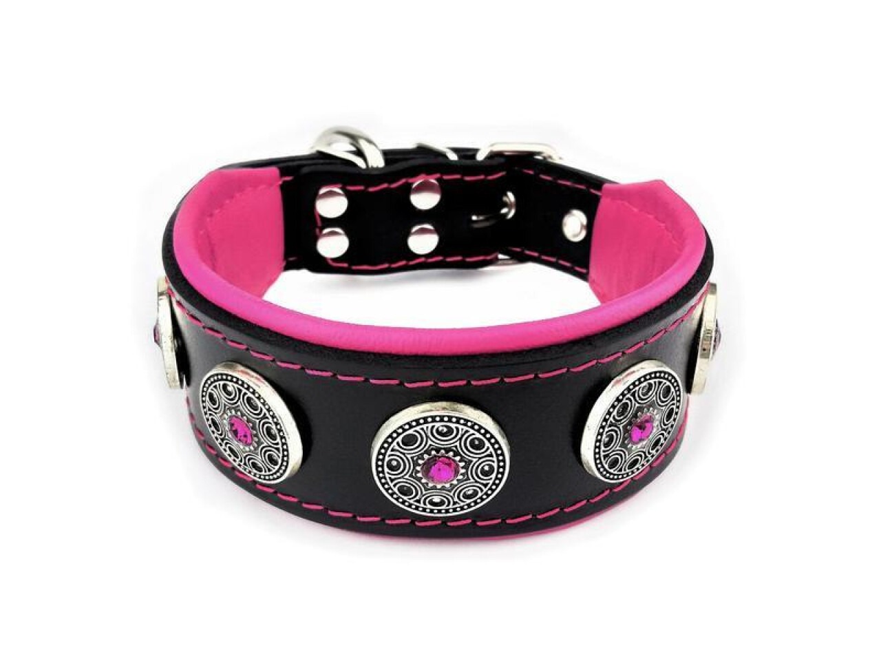 Bestia Zgarda Bijou Puppy, Piele Naturala, M: 30-35 cm, Roz