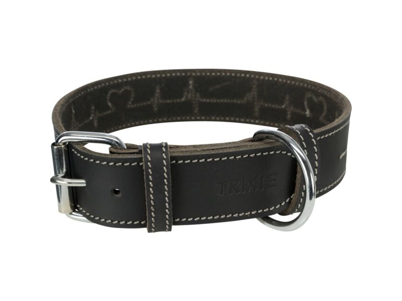 Trixie Zgarda Piele Rustic Heartbeat, S-M: 34-40 cm / 30 mm, Negru, 18984