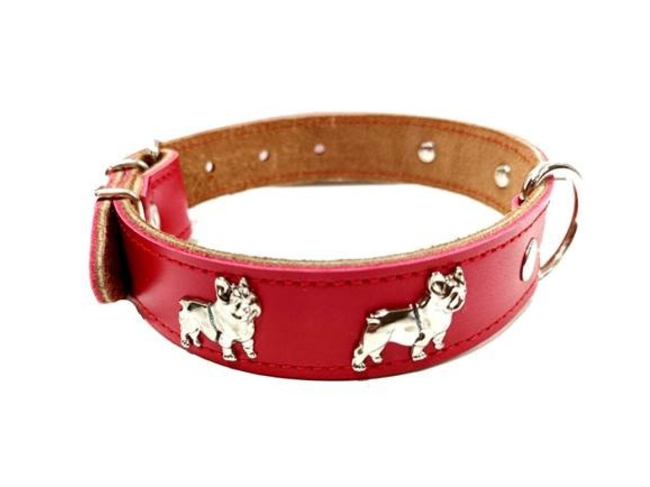 Exotic-K Zgarda Piele Naturala, cu Accesorii Bulldog, 25 mm x 50 cm, Rosu
