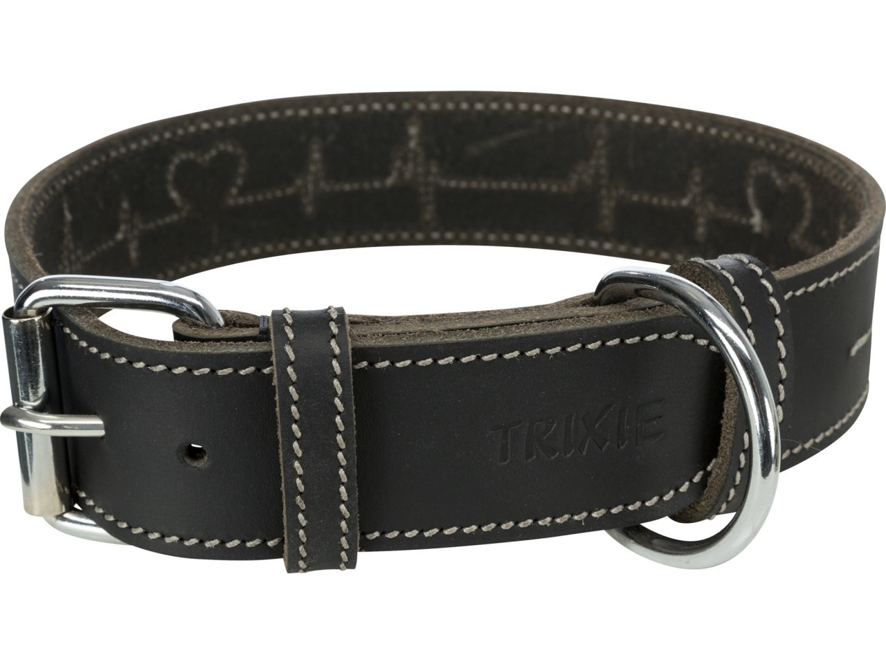 Trixie Zgarda Piele Rustic Heartbeat, L-XL: 55-56 cm/40 mm, Negru, 18987